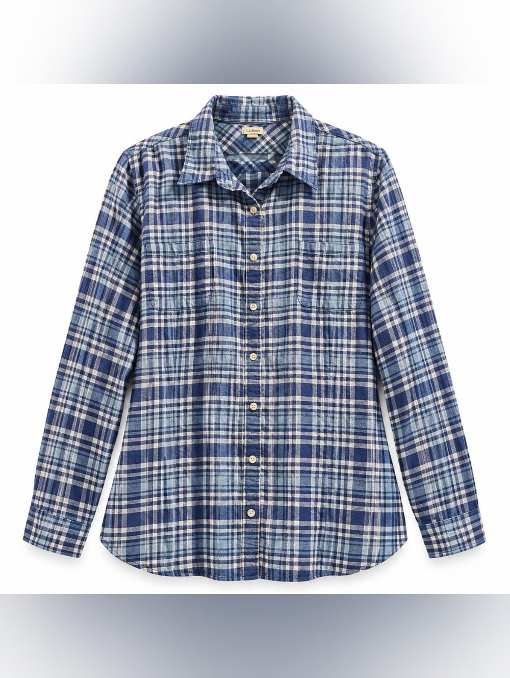 LL Bean Shirt Size 2X Womens Blue White Plaid Flannel Top Button Up Long Sleeve